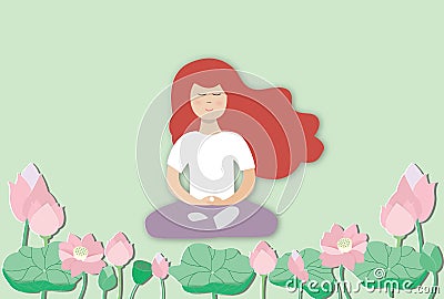 Young woman practicing meditation Vector Illustration