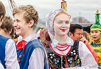 A cute girl the member of the Polish folk dance ensemble GAIK. Editorial Stock Photo