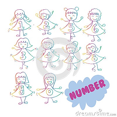 Cute girl with numbered clothes Stock Photo