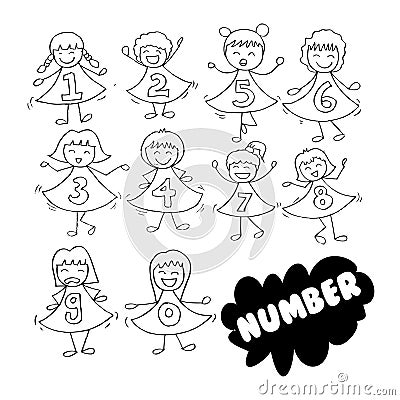 Cute girl with numbered clothes Vector Illustration