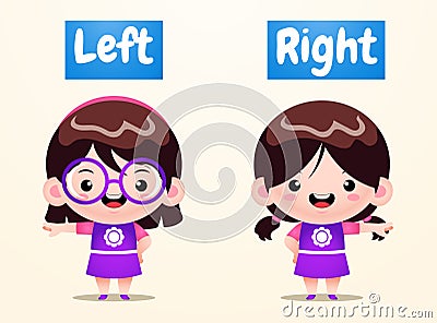 Cute Girl Opposite Left Right Vector Illustration