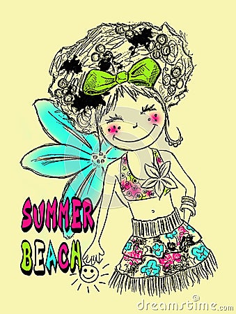 cute girl pattern, summer themed print Stock Photo