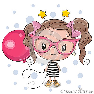 Cute Girl with pink glasses Vector Illustration