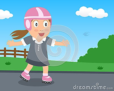 Cute Girl Playing with Rollerblade in the Park Vector Illustration