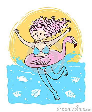 Cute girl playing water vector illustration Vector Illustration