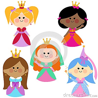 Beautiful girl princesses. Vector illustration set Vector Illustration