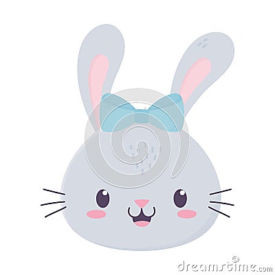 Cute girl rabbit face with bow animal cartoon isolated icon Vector Illustration