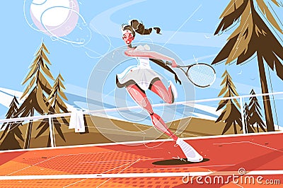 Cute girl with racquet Vector Illustration