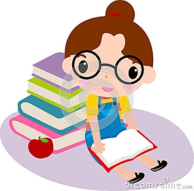 Cute girl reading book Vector Illustration