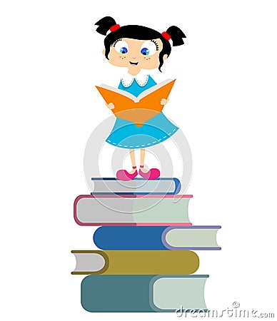 Cute girl reading book Vector Illustration