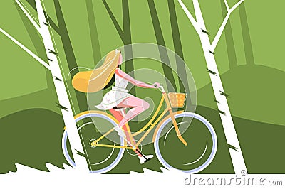 Cute girl riding bike Vector Illustration