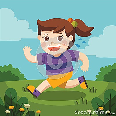 A cute girl running around the playground. Vector Illustration