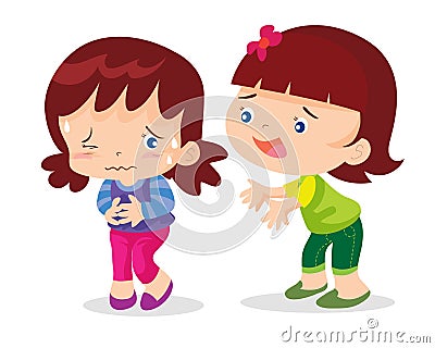 Cute girl stomachache Vector Illustration