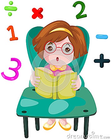 Cute girl studying mathematics Vector Illustration