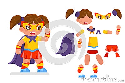 Cute girl super power hero teen woman action RPG game character layered animation ready vector illustration Vector Illustration