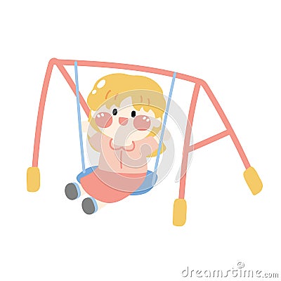 Cute girl swinging on swings. Vector Illustration