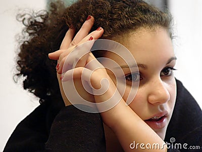 Cute girl thinking hard Stock Photo