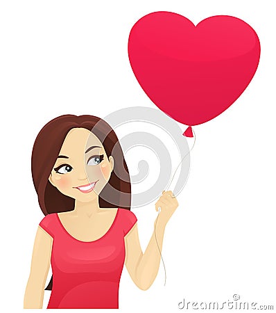 Cute girl thinking about love Vector Illustration