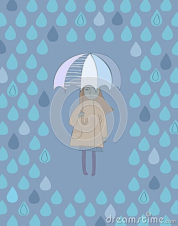 Cute girl with an umbrella Vector Illustration