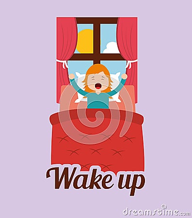 The cute girl wakes up in the morning Vector Illustration