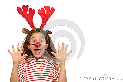 Cute girl wearing Christmas antlers Stock Photo