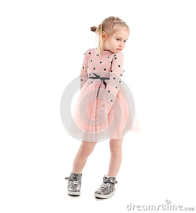 Cute girl wearning polkadot shirt, isolated Stock Photo