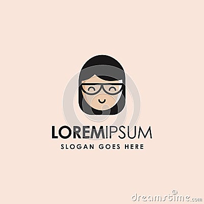 Cute girl woman female lady logo icon, with flat modern style Vector Illustration