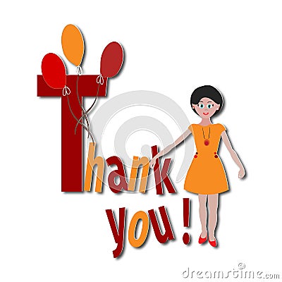 Cute girl with the words Thank You and balloons sticker, poster,banner, postcard Stock Photo