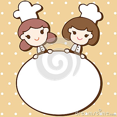 Cute girls chef with empty space for your text Vector Illustration