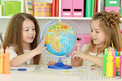 Cute girls on lesson Stock Photo