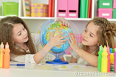 Cute girls on lesson Stock Photo