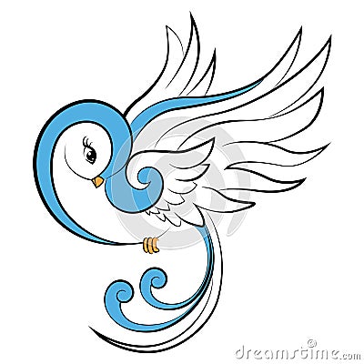 Cute girly blue bird Vector Illustration