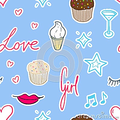 Cute girly seamless pattern Vector Illustration