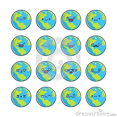 Cute globe planet earth cartoon icons Vector Illustration
