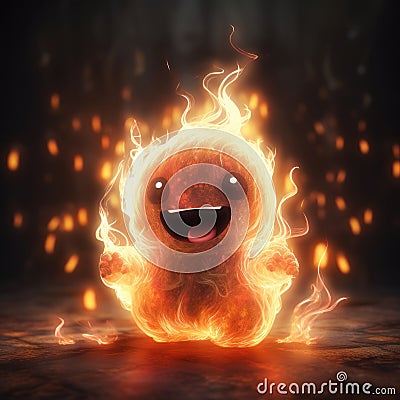 Cute glowing happy creature made of fire generative AI Stock Photo