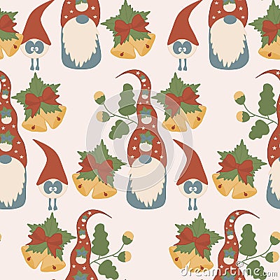 Cute gnome and christmas globes in a seamless pattern design Vector Illustration