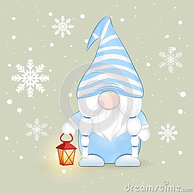 Cute gnome holding lantern Christmas illustration Vector Illustration