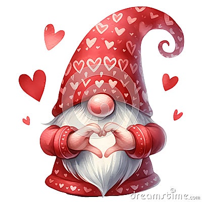 Cute Gnome Love Accents Valentines Clipart Illustration AI Generative Stock Photo