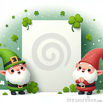 Cute gnomes with copy space and clover for st patricks day Cartoon Illustration