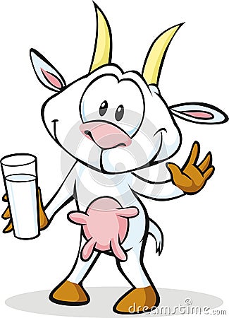 Cute goat cartoon holding goat milk Vector Illustration