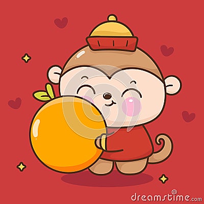 Cute goat cartoon hug lucky orange Chinese zodiac animals. Series: Welcome lunar year (Happy new year). Vector Illustration