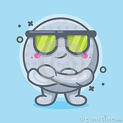 Cute golf ball character mascot with cool expression isolated cartoon in flat style design Vector Illustration