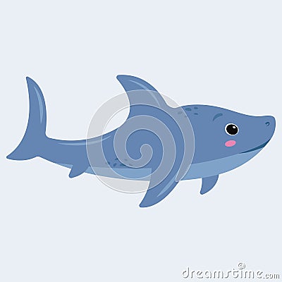 Cute good shark. Smiling cartoon character with blush. Flat vector illustration Vector Illustration