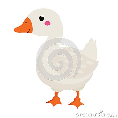 Cute goose. Cartoon farm bird isolated on white Vector Illustration