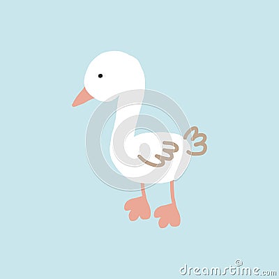 cute goose hand drawn. vector, minimalism, trending colors 2022. icon, sticker, print. children clipart, animal, bird. Vector Illustration