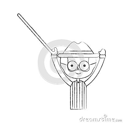 Cute grandfather with cane avatar character Vector Illustration