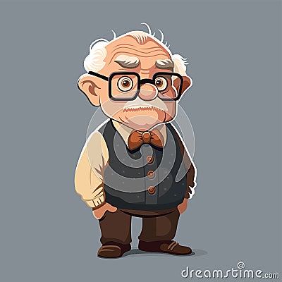 Cute Grandfather Character in Glasses and Mustaches. Vector Cartoon Illustration