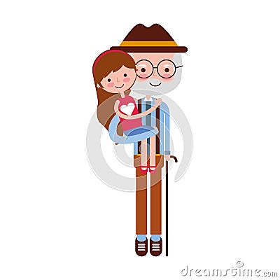 Cute grandfather with granddaughter avatar character Vector Illustration