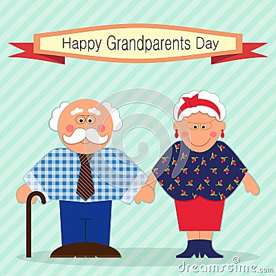 Cute Grandparents Day card with funny characters of Grandfather and Grandmother Vector Illustration