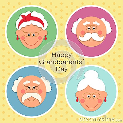 Cute Grandparents Day card with funny characters of Grandfather and Grandmother Vector Illustration